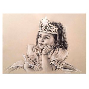 Handgezeichnetes Kinderporträt eines Mädchens als Prinzessin, gezeichnet von Ferhat Tursun.