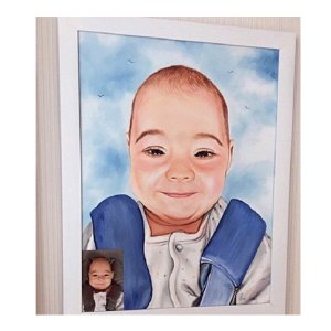 Beeindruckender Vorher-Nachher Vergleich: Babyporträt in Öl auf Leinwand nach Fotovorlage von Ferhat Tursun.