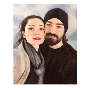 Romantisches Paar-Porträt in Öl auf Leinwand: Handgemaltes Doppelporträt nach Fotovorlage von Ferhat Tursun.