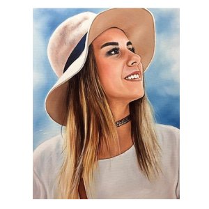 Strahlendes Frauenporträt mit Hut in Öl: Handgemaltes Kunstwerk nach Fotovorlage von Ferhat Tursun.