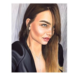 Stilvolles Frauenporträt in Öl auf Leinwand: Handgemaltes Kunstwerk nach Fotovorlage von Ferhat Tursun.