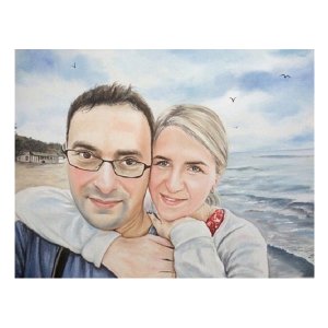 Romantisches Paarporträt am Strand in Öl: Handgemaltes Gemälde nach Fotovorlage von Ferhat Tursun.