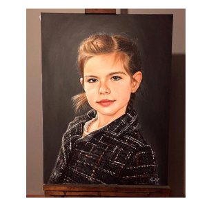 Hochwertiges Kinderporträt in Öl auf Leinwand: Handgemaltes Mädchenporträt nach Fotovorlage von Ferhat Tursun.