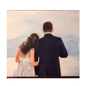 Romantisches Hochzeitspaar blickt in die Ferne, handgemaltes Ölgemälde auf Leinwand von Ferhat Tursun.