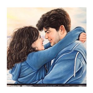 Romantisches Paar-Porträt als handgemaltes Ölgemälde auf Leinwand von Ferhat Tursun.