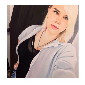 Modernes Frauenporträt als Ölgemälde auf Leinwand, handgemalt von Ferhat Tursun nach Fotovorlage.