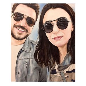 Modernes Paar-Porträt als Ölgemälde auf Leinwand, handgemalt von Ferhat Tursun nach Fotovorlage.