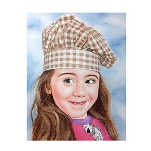 Detailreiches Kinderporträt in Öl auf Leinwand: Handgemaltes Mädchenporträt mit kariertem Hut von Ferhat Tursun.