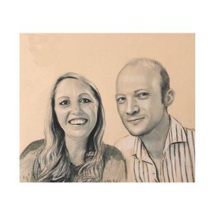 Handgezeichnetes Porträt eines Paares in Bleistift von Künstler Ferhat Tursun.