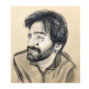 Kreative Bleistiftzeichnung eines bärtigen Mannes mit künstlerischen Details von Ferhat Tursun.