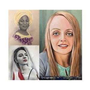 Vielfalt der Porträtkunst: Ölporträt, farbiges Porträt und Bleistiftzeichnung von Ferhat Tursun.