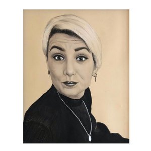 Charakterstarke Porträtzeichnung einer Frau mit kurzen blonden Haaren von Ferhat Tursun.