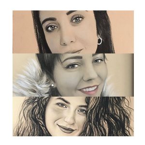 Collage verschiedener Frauenporträts in Bleistiftzeichnung, handgefertigt von Ferhat Tursun.